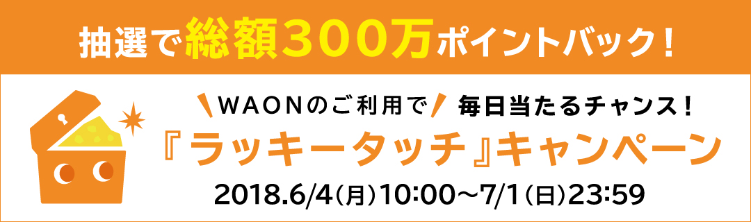 毎日当たるチャンス 抽選で総額300万ポイントバック ラッキータッチ キャンペーン 電子マネー Waon ワオン 公式サイト