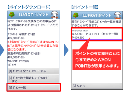 ポイントダウンロード／ポイント一覧