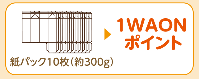 紙パック10枚（約300グラム）につき1WAONポイントたまります。